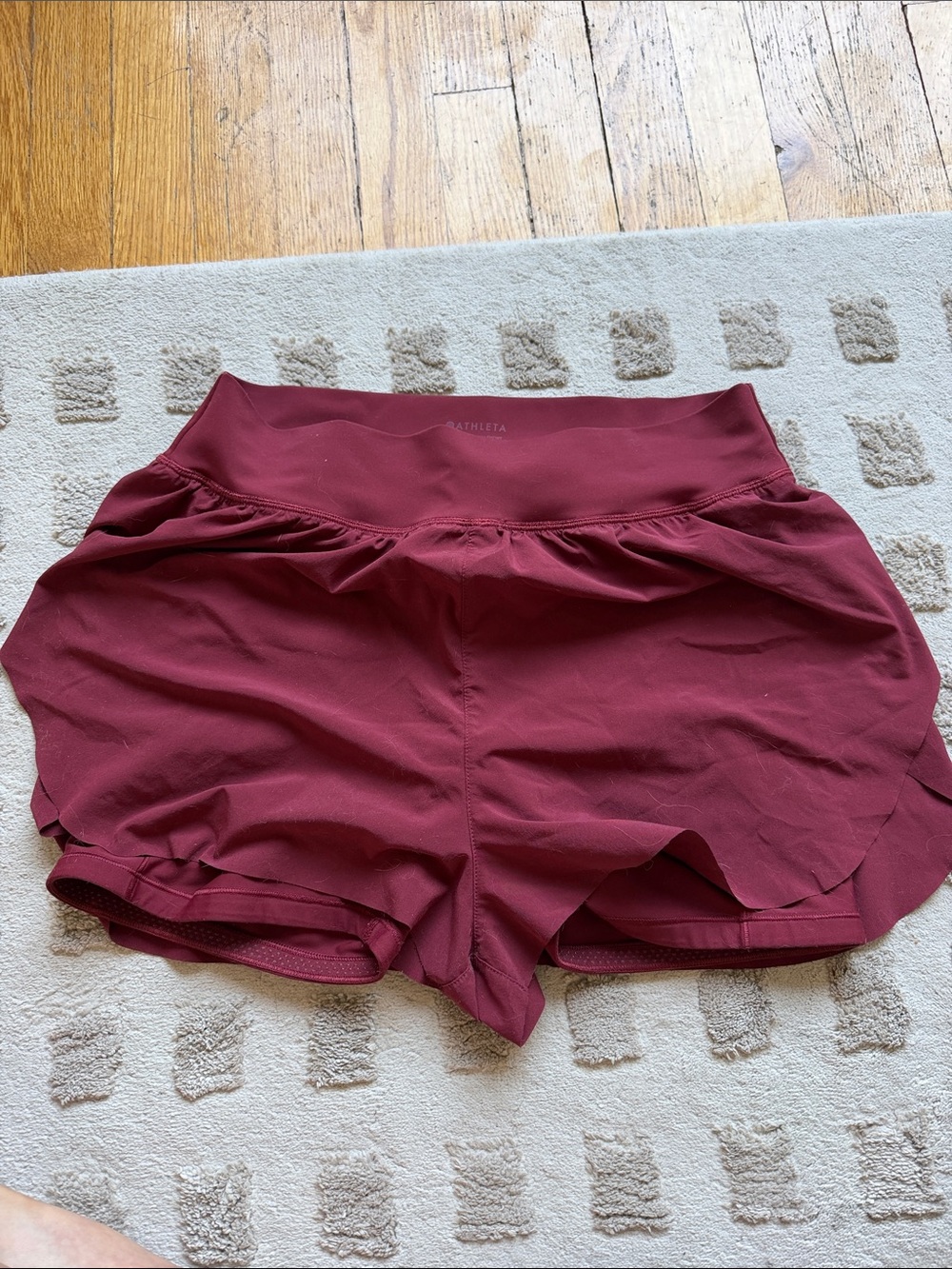 Athleta Crossover Run Short in Wine with Built-In No-Slip Liner